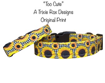Sunflower dog collar, buffalo check dog collar, cute dog collar, adjustable, washable, side release, country, buffalo plaid, cat collar
