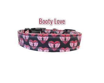 Booty dog collar, funny dog collar, pink dog collar, girl dog collar, handmade collar, custom dog collar, washable fabric dog collar, Butt