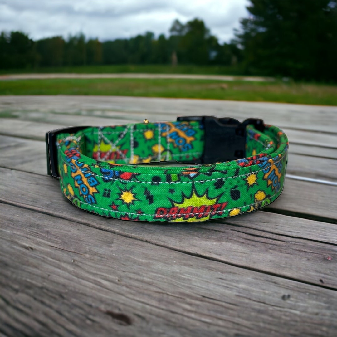 Cuss Word Comic Dog Collar, Funny Dog Collar, Obscene Dog Collar, Side