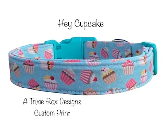 Cupcake Dog Collar, Cotton Fabric with Adjustable Side Release Buckle