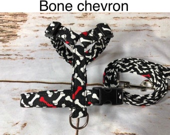 Dog harness, Harness and leash, step in harness, standard harness, boy dog harness, dog harness set, black, bones, zig zag, chevron