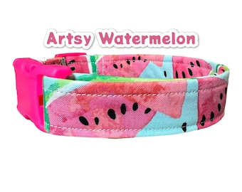 Watermelon dog collar, girl dog collar, food dog collar, washable, eco friendly, adjustable, side release collar, pink, blue, watermelon