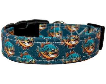 Piranha dog collar, funny dog collar, fish dog collar, Custom collar, adjustable washable collar, side release collar, handmade dog collar