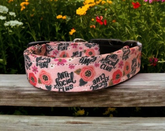 Funny dog collar, girl dog collar, obscene dog collar, floral dog collar, side release collar, adjustable collar, washable, antisocial club