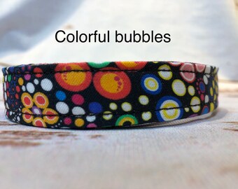 Bubbles dog collar, colorful dog collar, washable, eco friendly, adjustable dog collar, side release dog collar, black, bubbles, unisex, dog