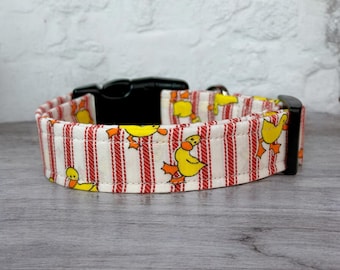 Yellow duck dog collar, handmade dog collar, side release dog collar, washable fabric dog collar, custom dog collar, adjustable dog collar