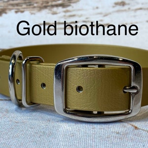 Gold Biothane Dog Collar: Waterproof Vegan Leather Buckle Collar