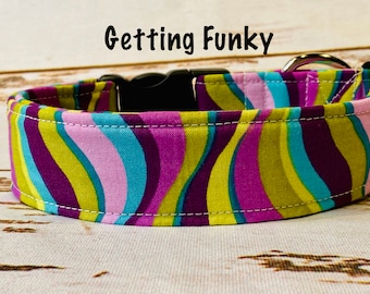 Retro dog collar, girl dog collar, purple, blue, green, adjustable collar, washable collar, side release collar, fabric dog collar, unisex