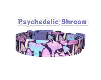 Funny dog collar, dog collar, mushroom dog collar, shrooms, side release adjustable collar, washable collar, dog collar girl, dog collar boy