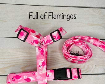 Dog harness, Harness and leash, step in harness, standard harness, dog halter, dog harness set, flamingo dog harness, pink flamingos
