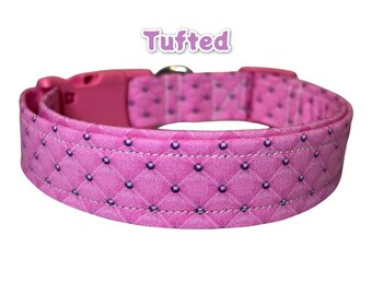 Tufted dog collar, dog collar girl, pink dog collar, dog collar, designer collar, side release adjustable, cat collar, pink tufted collar