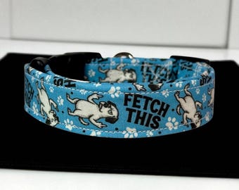 Handmade Blue Dog Collar: Funny Middle Finger Print, Adjustable, Washable