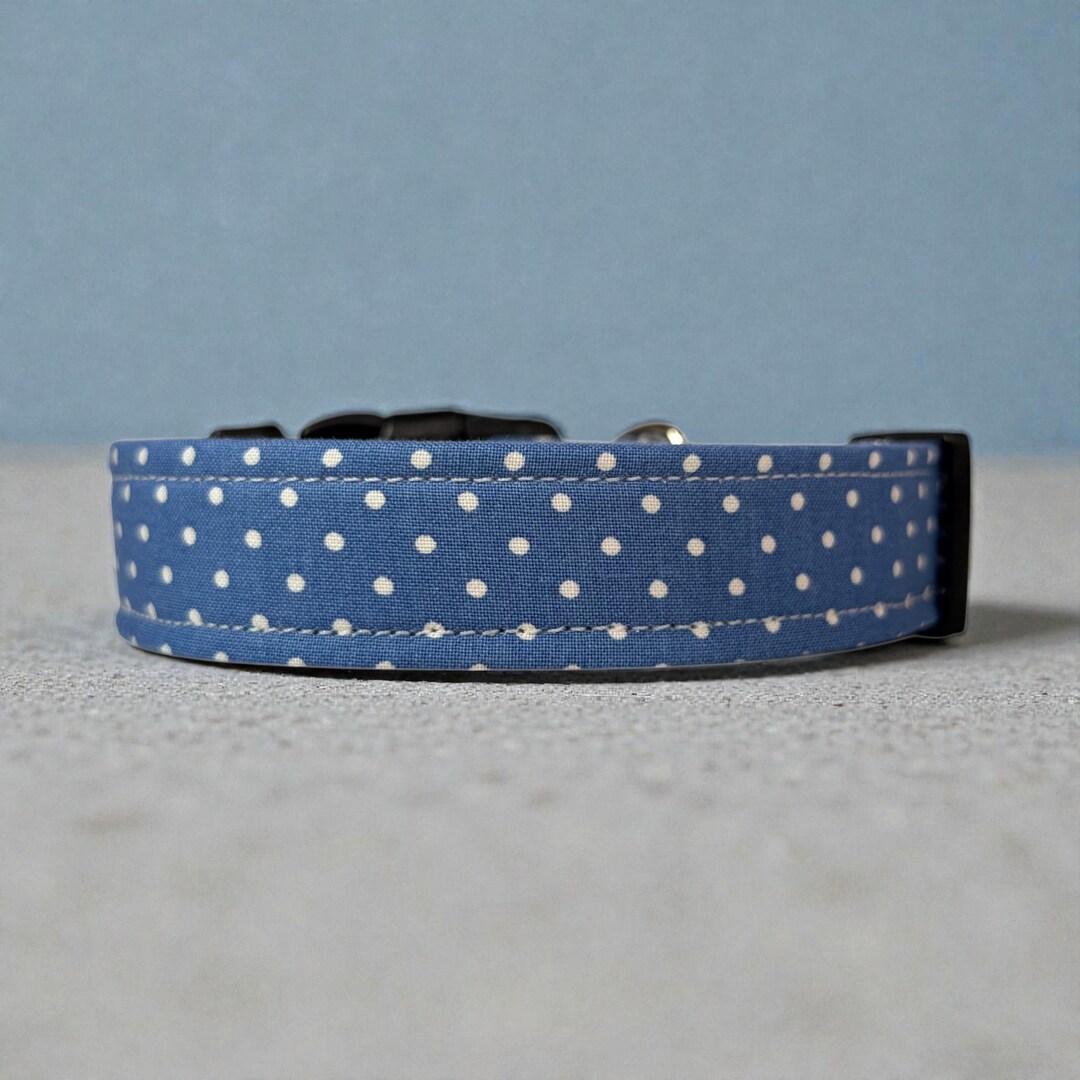 Blue Polka Dot Handmade Dog Collar: Washable Fabric, Adjustable Side ...