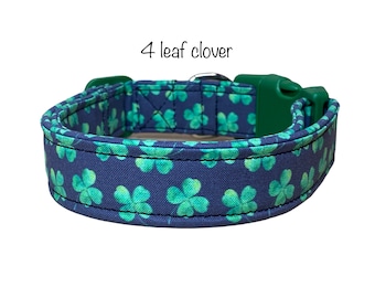 Four leaf clover dog collar, shamrock dog collar, St. Patricks day dog collar, eco friendly, washable, lucky, adjustable, clovers, green