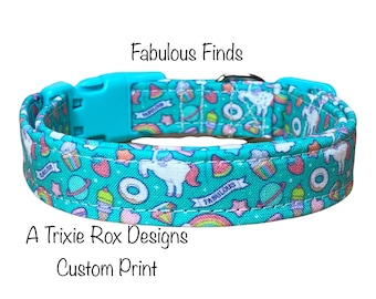 Unicorn dog collar, food dog collar, girl dog collar, adjustable collar, side release collar, washable collar, donuts, unicorns, ice cream