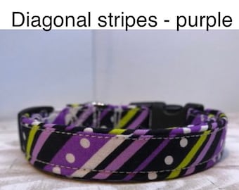 Diagonal stripes in purple, standard adjustable dog collar,  or martingale collar
