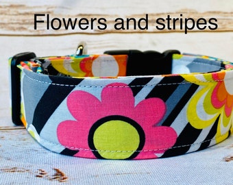 Funky floral dog collar, fun dog collar, adjustable collar, washable collar, eco friendly, side release collar, girl dog collar, flowers
