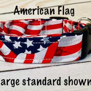 American flag dog collar, waving American flag, dog collar, flag dog collar, red, white, blue, USA flag, adjustable, washable, eco friendly