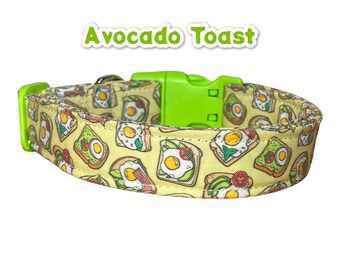 Avocado toast, dog collar, food dog collar, funny dog collar, side release collar, adjustable collar, washable collar, fabric dog collar,