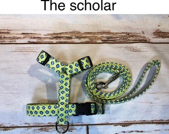 Harness and Leash Set, Geometric Cotton Dog with Adjustable Step-In or Roman Style