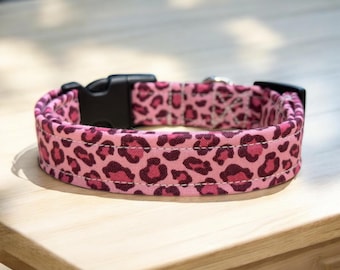 Pink Cheetah dog collar, dog collar, handmade side release dog collar, girl dog collar, custom dog collar, washable adjustable dog collar