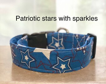 Dog Collar, Girl dog collar, boy dog collar, martingale collar, adjustable collar, nylon collar, buckle dog collar, patriotic collar, stars