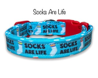 Socks are life dog collar, funny dog collar, adjustable, washable, eco friendly, fabric, side release, sock lover, sock dog collar, blue