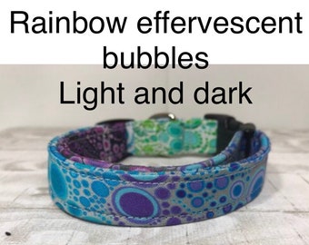 Rainbow Effervescent Bubbles, standard adjustable dog collar,  or martingale collar