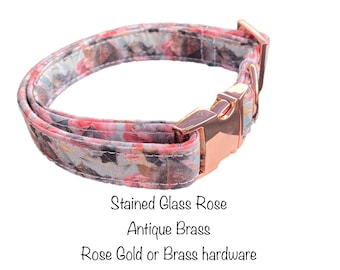 Floral dog collar, girl dog collar, collar for dogs, quick release collar, metal buckle collar, dog collar, adjustable collar, gray floral