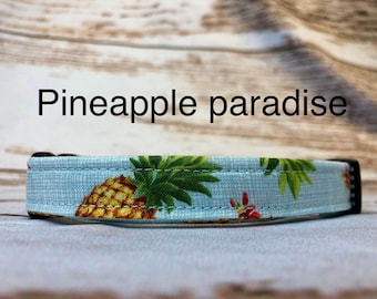 Pineapple Dog Collar, Adjustable Washable Fabric with Side Release