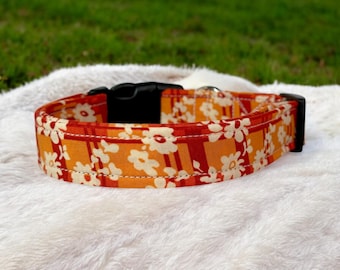 orange floral dog collar, handmade fabric dog collar, side release adjustable dog collar, dog collars, washable dog collar, gifts for dogs