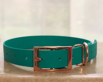 Waterproof dog collar, teal dog collar, dog collar, buckle dog collar, waterproof collar, teal, rose gold hardware, unisex dog collar