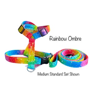 Rainbow Ombre Dog Harness and Leash Set: Adjustable Step-In or Roman Harness