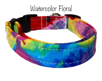 Watercolor floral dog collar, floral dog collar, girl dog collar, side release collar, washable collar, adjustable collar, rainbow, flowers