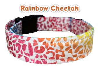 Cheetah print dog collar, leopard print dog collar, rainbow dog collar, quick release dog collar, girl dog collar, rainbow cheetah collar