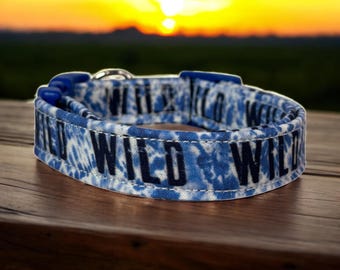 Blue tie dye wild dog collar, handmade fabric dog collar, side release adjustable dog collar, funny dog collars, washable, gifts for dogs