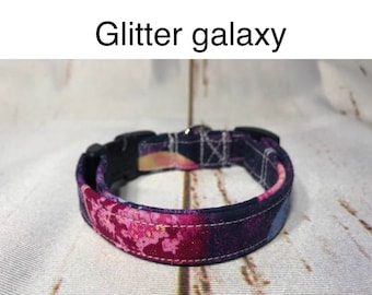 Galaxy dog collar, celestial dog collar, glitter, purple, adjustable collar, side release collar, fabric dog collar, washable collar, girl