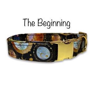 Galaxy dog collar, celestial dog collar, metal buckle, rose gold, brass, universe, dog collar, washable, eco friendly, adjustable, beginning