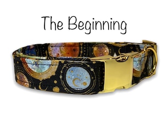 Galaxy dog collar, celestial dog collar, metal buckle, rose gold, brass, universe, dog collar, washable, eco friendly, adjustable, beginning