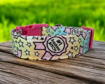 Badass Bitch dog collar, handmade fabric dog collar, side release adjustable dog collar, funny dog collars, washable collar, gifts for dogs