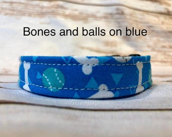 Bones and balls dog collar, standard adjustable or martingale