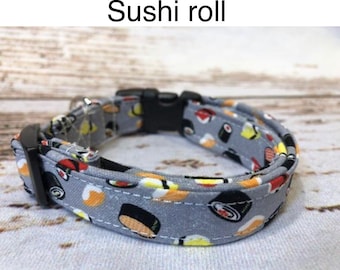 Sushi dog collar, dog collar, sushi, gray, adjustable collar, washable collar, dog collar girl, dog collar boy, side release, eco friendly