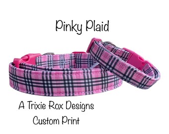 Pink Tartan Plaid dog collar, Pink Plaid, adjustable collar, washable collar, side release collar, cat collar, pink, plaid, plaid cat collar