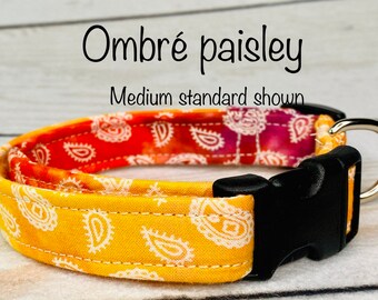 Dog Collar, Girl dog collar, boy dog collar, side release collar, adjustable dog collar, paisley dog collar, orange dog collar, paisley