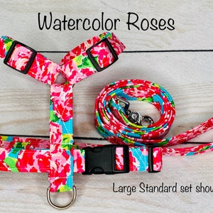 Dog harness, harness and leash, step in harness, standard harness, adjustable harness, dog harness set, watercolor flowers, floral harness