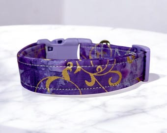 Purple swirl dog collar, handmade fabric dog collar, side release adjustable dog collar, funny dog collars, washable collar, gifts for dogs