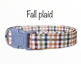 Dog collar, plaid dog collar, fall dog collar, fabric dog collar, adjustable, nylon dog collar, unisex, side release, fall plaid