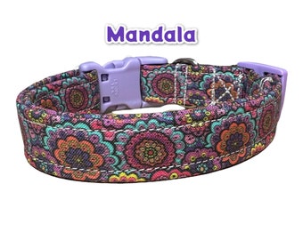 Mandala dog collar, designer dog collar, cat collar, custom cat collar, dog collar boy, dog collar girl, Side release, adjustable, washable