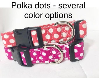 Polka dot dog collar, pink polka dot, blue, black, red, dog collar, polka dot, adjustable, washable, fabric dog collar, coral polka dot