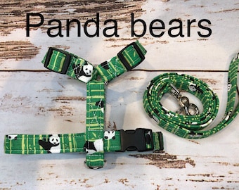 Dog harness, Harness and leash, step in harness, standard harness, dog harness set, panda dog harness, dog halter, adjustable, panda bears